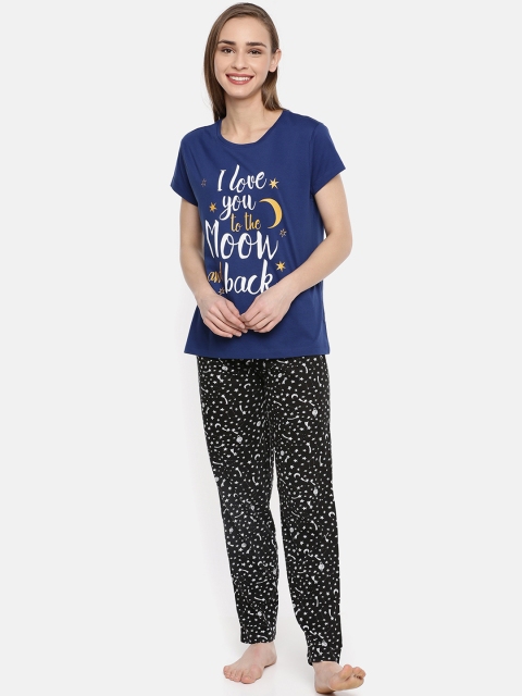 

Ellete Women Blue & Black Printed Night suit