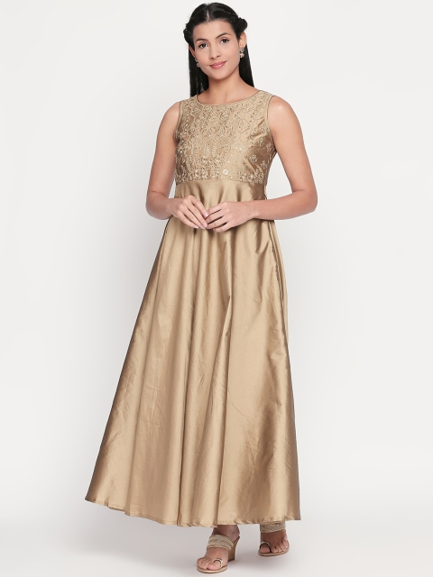 

AKKRITI BY PANTALOONS Women Embellished Gold-Coloured Maxi Dress