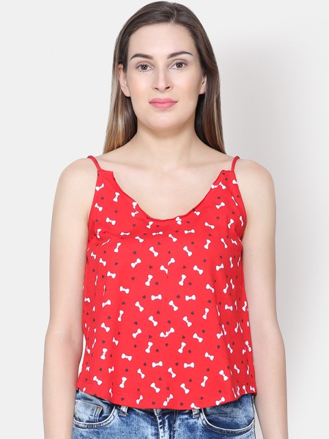 

Yaadleen Women Red Quirky Print Pure Cotton Top