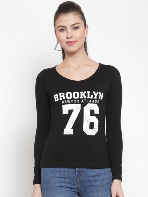 

Everlush Women Black Printed Round Neck T-shirt