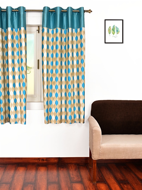 

Ariana Turquoise Blue & Beige Single Room Darkening Window Curtain