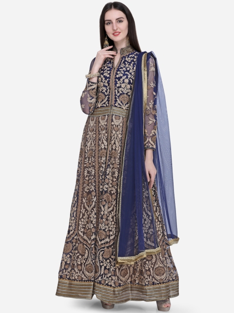 

Stylee LIFESTYLE Navy Blue Net Semi-Stitched Dress Material