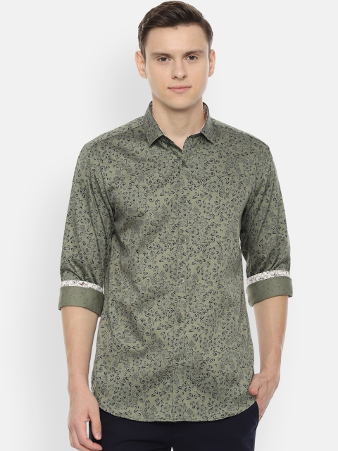 

V Dot Men Olive Green Slim Fit Printed Casual Shirt