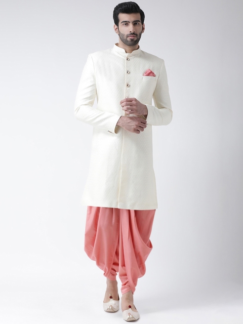 

Kisah Men White & Peach-Coloured Woven Design Sherwani Set