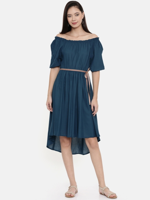 

Chumbak Women Blue Solid Fit and Flare Dress