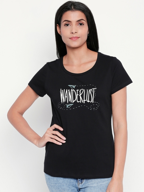 

Honey by Pantaloons Women Black Printed Round Neck T-shirt