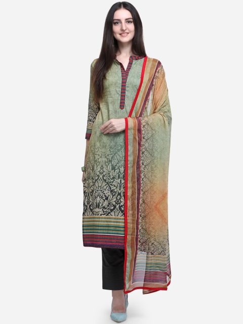 

Stylee LIFESTYLE Green & Red Cotton Blend Unstitched Dress Material