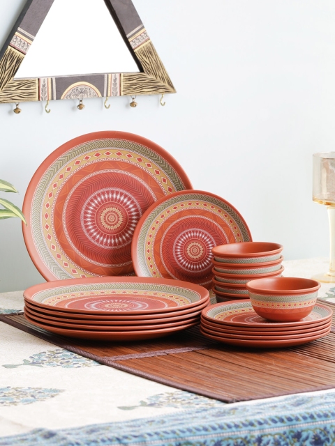 

Servewell Brown Set Of 18 Solid Tribal Art Melamine Dinner Set