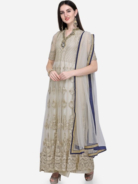 

Stylee LIFESTYLE Cream-Coloured Net Semi-Stitched Dress Material