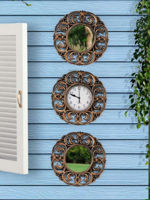 

TIED RIBBONS White Round Solid Analogue Wall Clock with 2 Mirrors