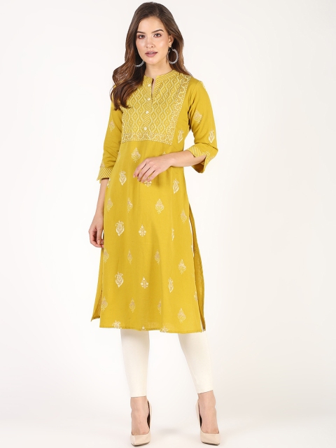 

TARA-C-TARA Women Mustard Yellow Printed Cotton A-Line Kurta