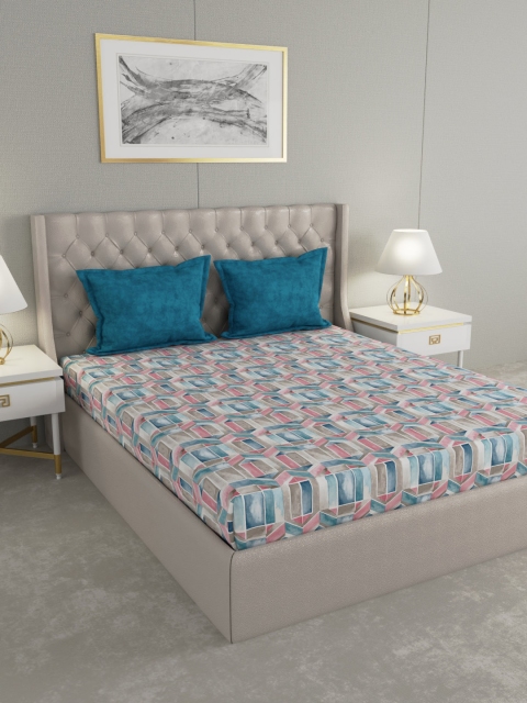 

GMF Blue & Pink Geometric 180 TC Cotton 1 King Bedsheet with 2 Pillow Covers