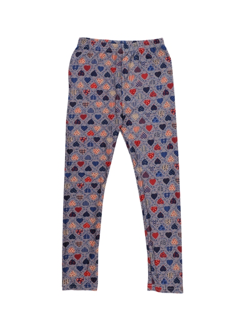 

TINY HUG Girls Grey & Navy Blue Printed Leggings