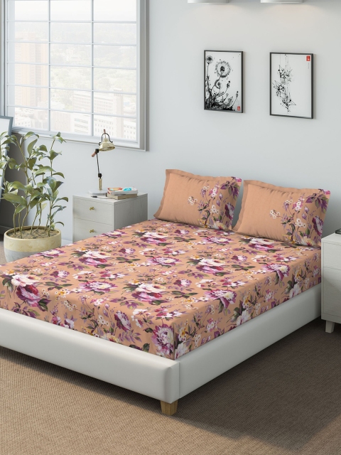 

DDecor Pink Floral 140 TC Cotton 1 Queen Bedsheet with 2 Pillow Covers
