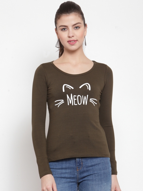 

Everlush Women Green Printed Round Neck T-shirt