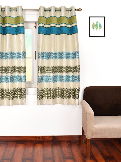 

Ariana Turquoise Cream-Coloured & Blue Single Room Darkening Window Curtain