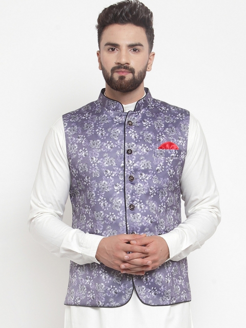 

Purple State Men Purple Printed Nehru Jackets