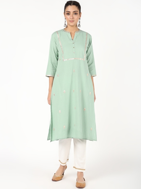 

TARA-C-TARA Women Green Embroidered Kurta with Palazzos
