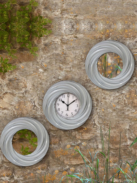 

TIED RIBBONS White Round Solid Analogue Wall Clock with 2 Mirrors