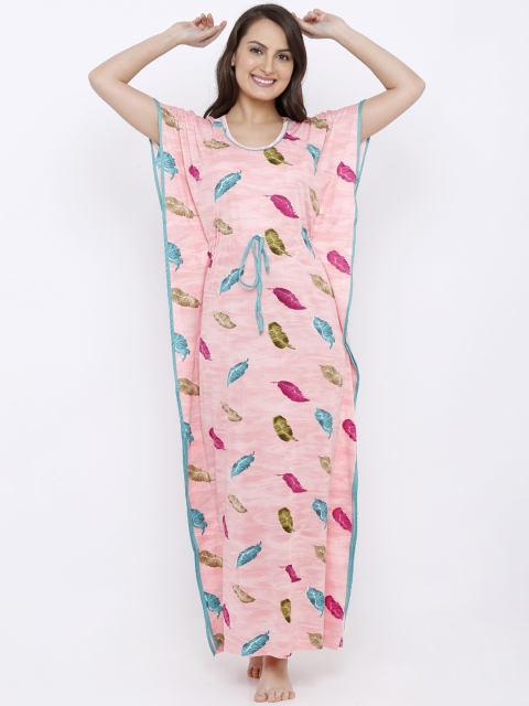 

Pretty Awesome Peach-Coloured & Blue Printed Kaftan Nightdress