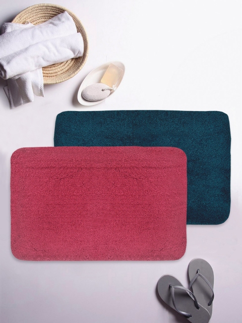 

BIANCA Set of 2 Red & Teal Blue Solid Anti-Slip Bath Rugs