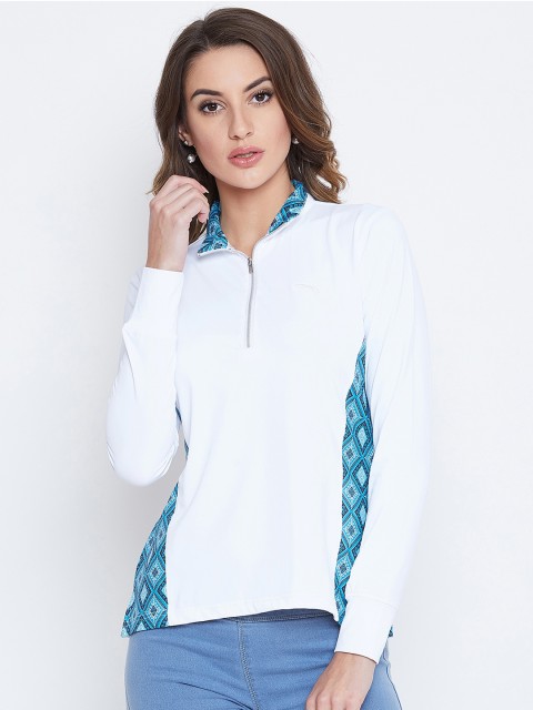 

JUMP USA Women White Printed Polo Collar Active Wear T-shirt