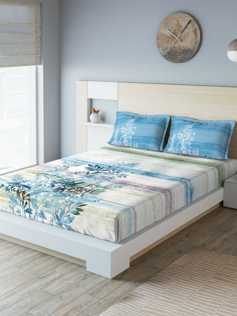 

DDecor Blue Floral 140 TC Cotton 1 King Bedsheet with 2 Pillow Covers