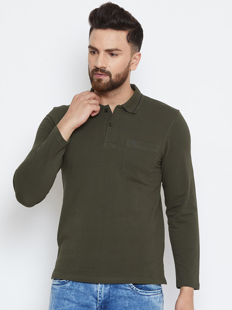 

Okane Men Olive Green Solid Polo Collar T-shirt