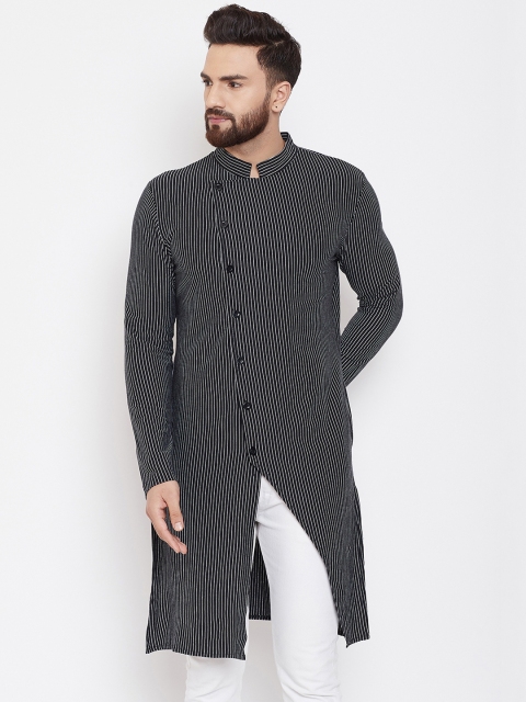 

Hypernation Men Black & White Striped Straight Kurta