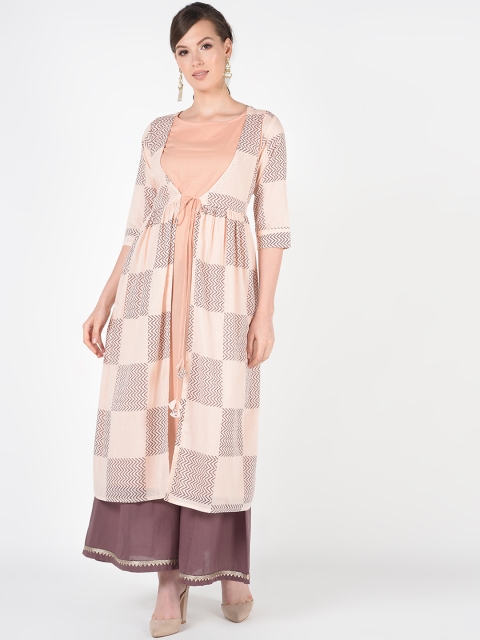 

TARA-C-TARA Women Peach-Coloured Printed Kurta with Palazzos