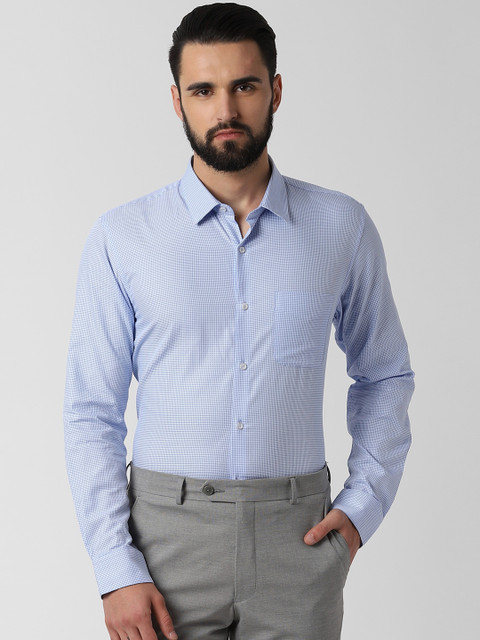 

Peter England Men Blue & White Slim Fit Checked Formal Shirt