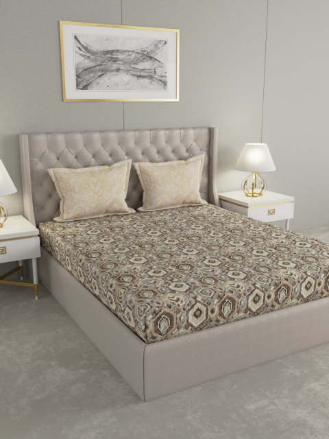 

GMF Brown Abstract 180 TC Cotton 1 King Bedsheet with 2 Pillow Covers