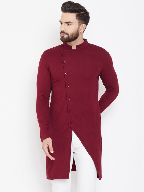 

Hypernation Men Maroon Solid Straight Kurta