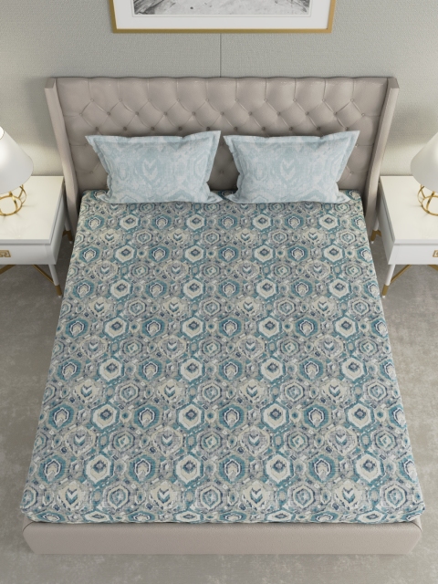 

GMF Grey & Turquoise Blue Abstract 180 TC Cotton 1 King Bedsheet with 2 Pillow Covers