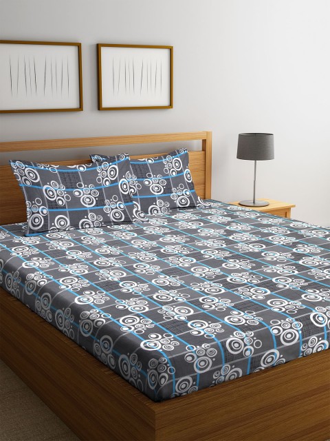 

Home Sizzler Grey Geometric 140 TC Cotton 1 Queen Bedsheet with 2 Pillow Covers