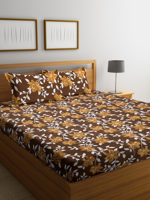 

Home Sizzler Brown Floral 140 TC Cotton 1 Queen Bedsheet with 2 Pillow Covers