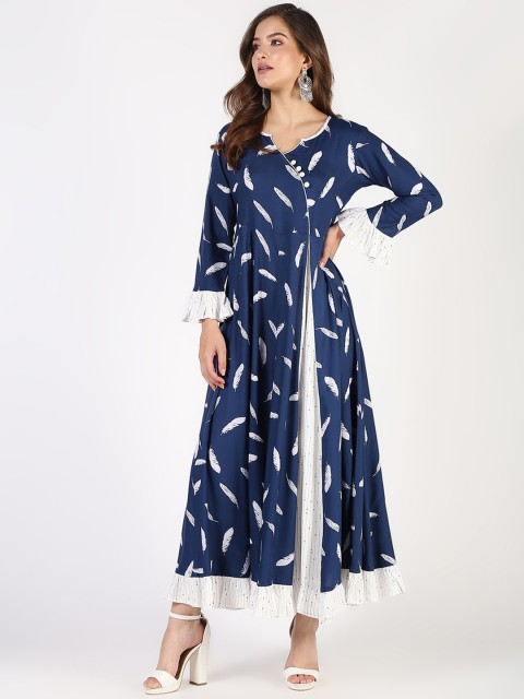 

TARA-C-TARA Women Feather Printed Blue Maxi Dress