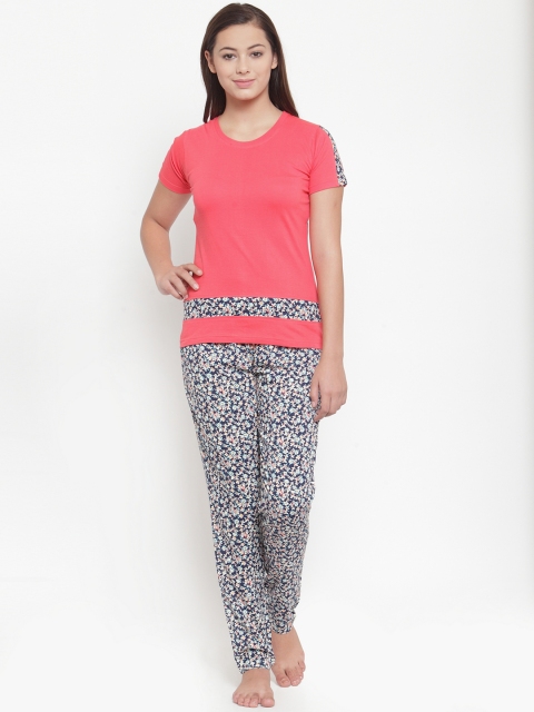 

Claura Women Blue & Peach-Coloured Solid Nightsuit