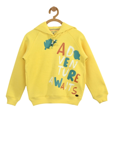 

Stupid Cupid Boys Yellow Printed Hooded Sweatshirt