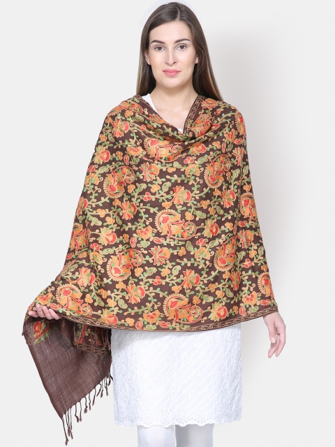 

Anekaant Women Brown & Orange Embroidered Wool Shawl