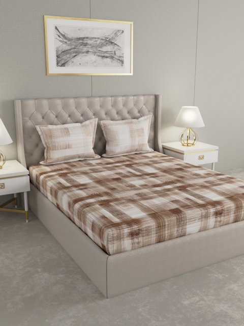 

GMF Brown & Off-White Abstract 180 TC Cotton 1 King Bedsheet with 2 Pillow Covers