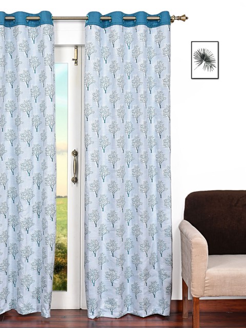 

Ariana White & Turquoise Blue Single Room Darkening Door Curtain