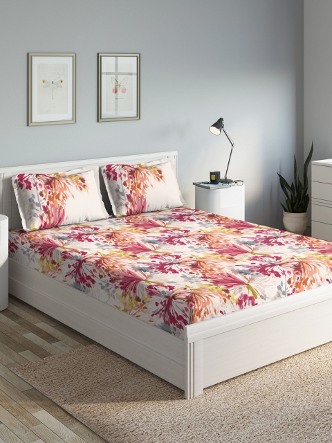 

DDecor Pink & White Floral 140 TC Cotton 1 Queen Bedsheet with 2 Pillow Covers