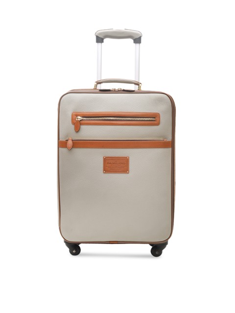 

Da Milano Unisex Grey & Tan Brown Solid Leather Cabin Trolley Bag