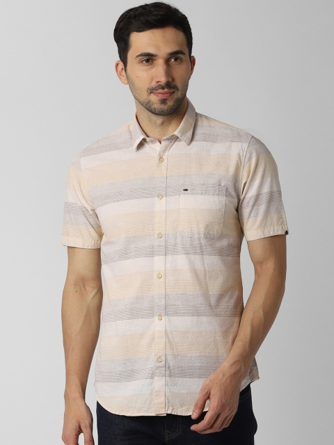 

Peter England Casuals Men Beige Slim Fit Striped Casual Shirt