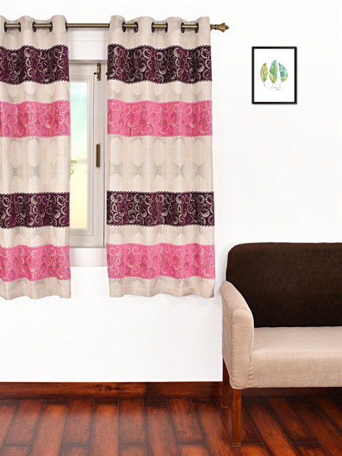 

Ariana Off-White & Pink Single Room Darkening Window Curtain