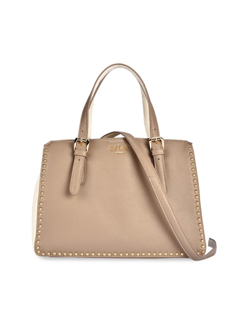 

Eske Beige & Cream-Coloured Colourblocked Leather Handheld Bag
