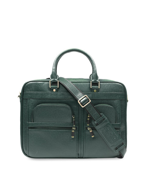 

Da Milano Unisex Green & Green Solid Leather Laptop Bag