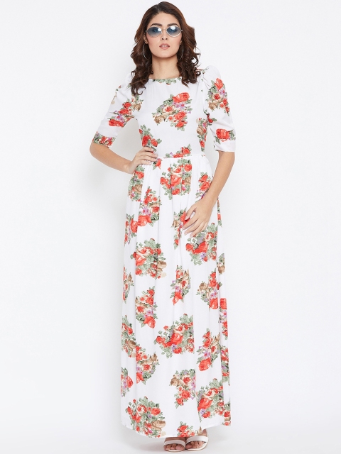 

La Zoire Women White Floral Printed Maxi Dress