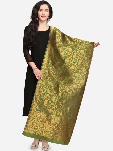 

mf Women Olive Green Woven Design Banarasi Silk Dupatta